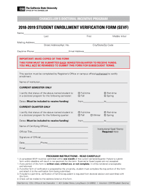 Get and Sign Student Enrollment Verification Form California State 2018