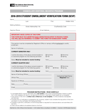  Student Enrollment Verification Form California State 2018