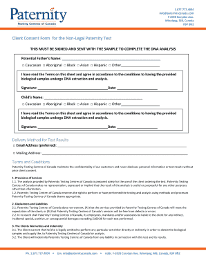 Client Consent Form for the Non Legal Paternity Test
