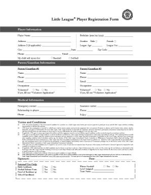 Little League Online Registration  Form