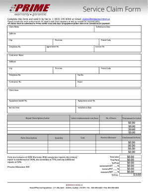 Prime Warranty Claim Form