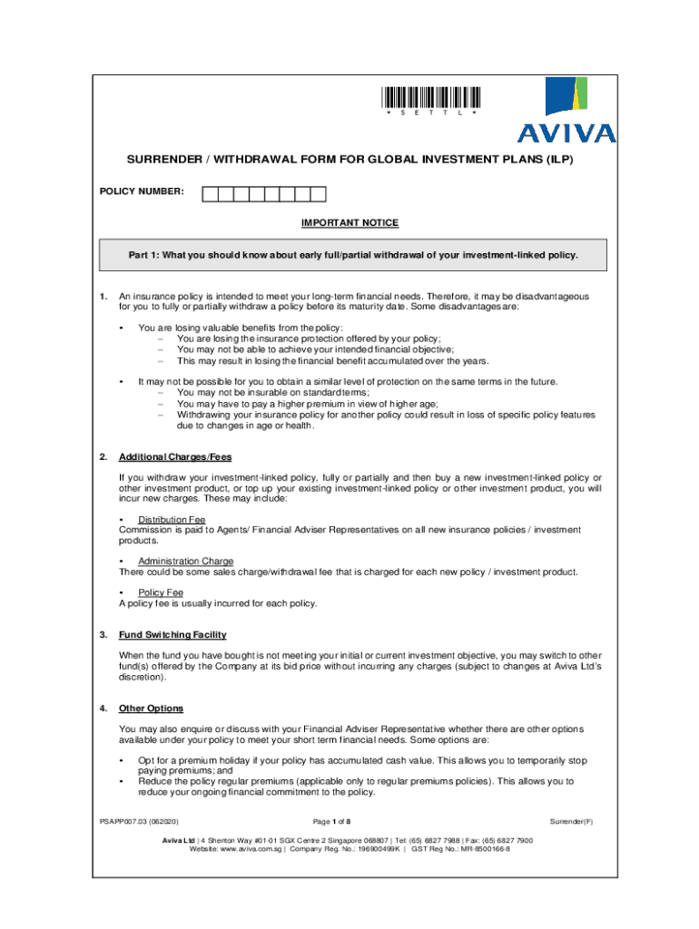 Global Investment Plans Surrender Form Global Investment Plans Surrender Form