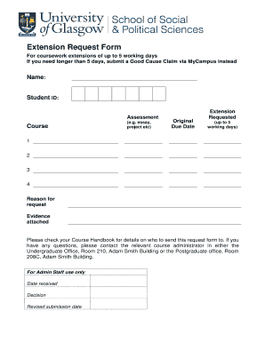 University of Glasgow Extension  Form