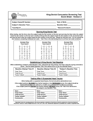 King Devick Test Cards PDF  Form