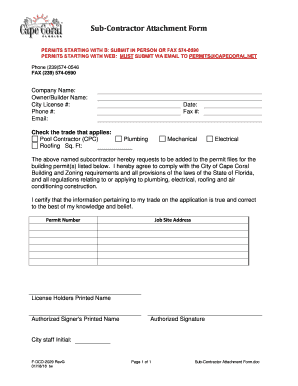 Cape Coral Subcontractor Form