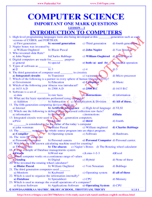 11th Computer Science One Mark Questions PDF  Form