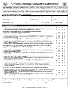  Application to Waive Commercial Drivers License CDL Skills Testing for Military Commercial Driving Experience 2018-2024