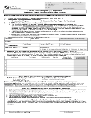  Leisure Access Program 44 Application City of Saskatoon 2018-2024