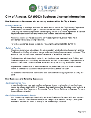 City of Atwater Business License  Form