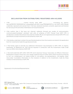 Distributor Declaration Form for US Investor IDFC Mutual Fund