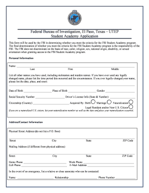 Fbi Student Academy  Form