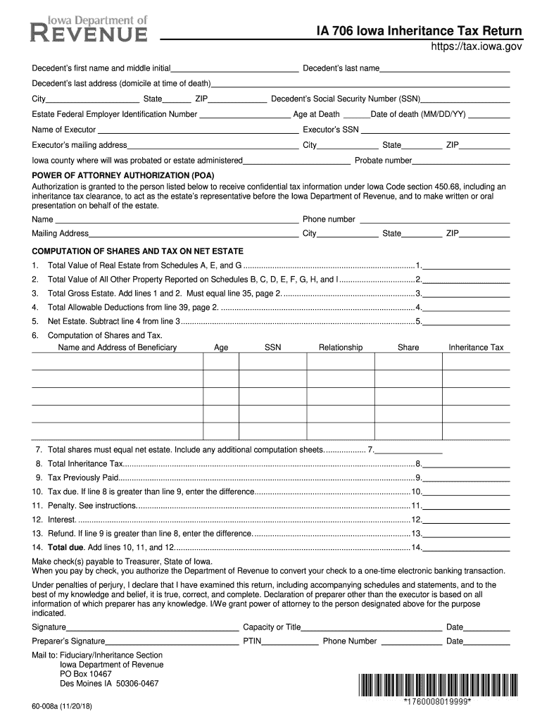  Ia 706 Fillable Form 2018