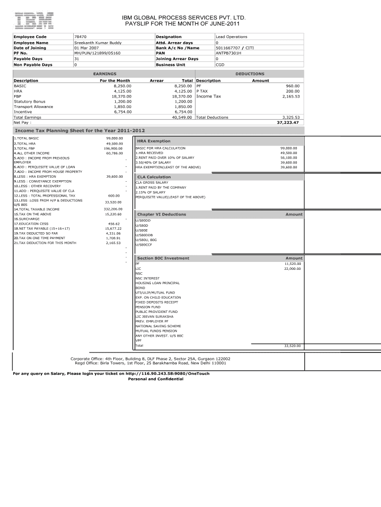 Ibm Payslip  Form