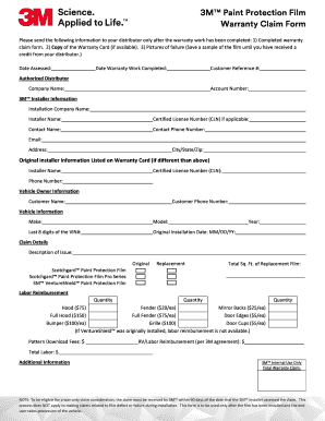 3M Paint Protection Film Warranty Claim Form