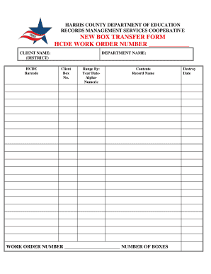 HARRIS COUNTY DEPARTMENT of EDUCATION RECORDS MANAGEMENT  Form