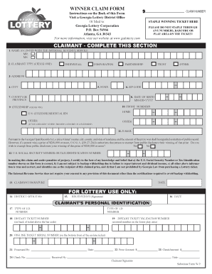  Ga Lottery Calims Forms 2015