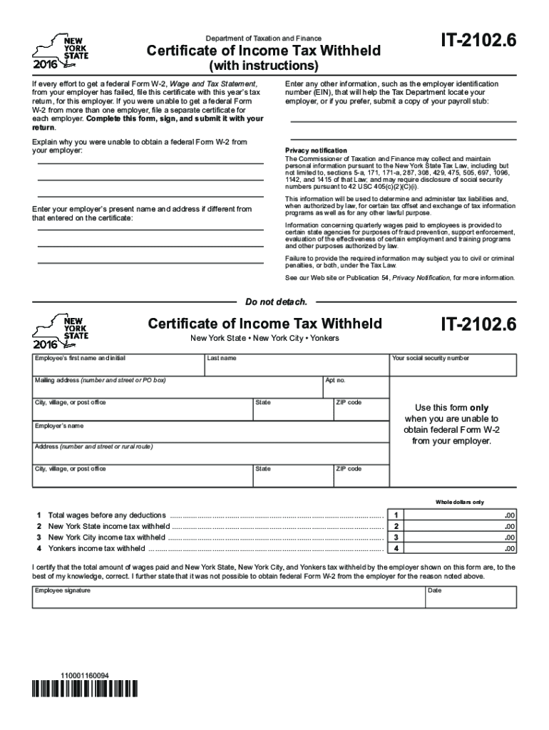  Form it 2102 6Certificate of Income Tax Withheld 2016