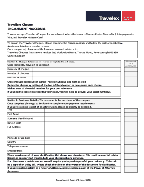 Travelex Travellers Cheque Encashment Procedure  Form