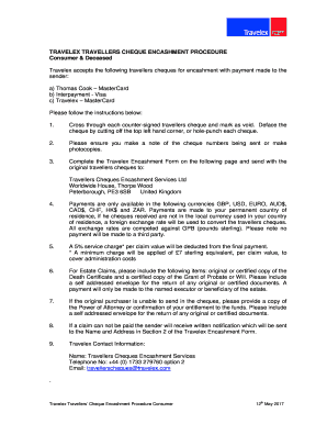 Mastercard Travellers Cheques  Form
