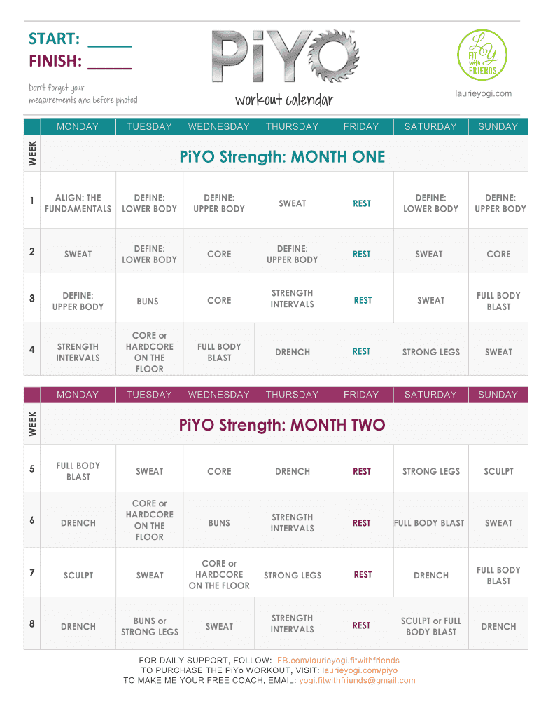 Piyo Calendar  Form