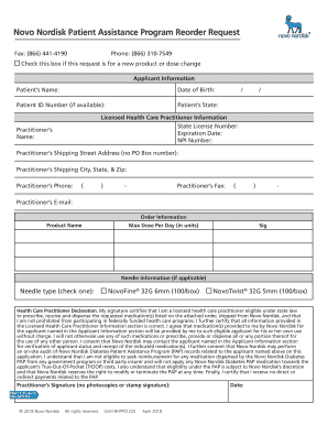 Novo Nordisk Patient Assistance Program Reorder Request  Form