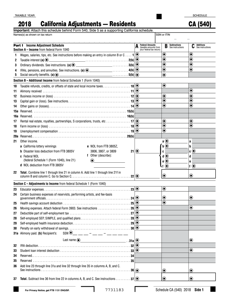  Schedule Ca 540 2018