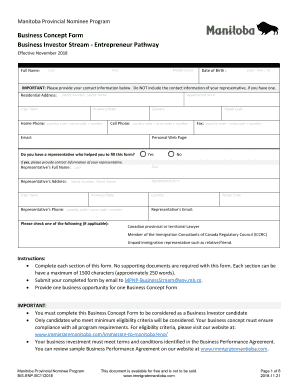 Business Concept Form Manitoba Provincial Nominee Program