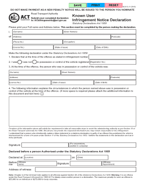 Infringement Notice Declaration  Form