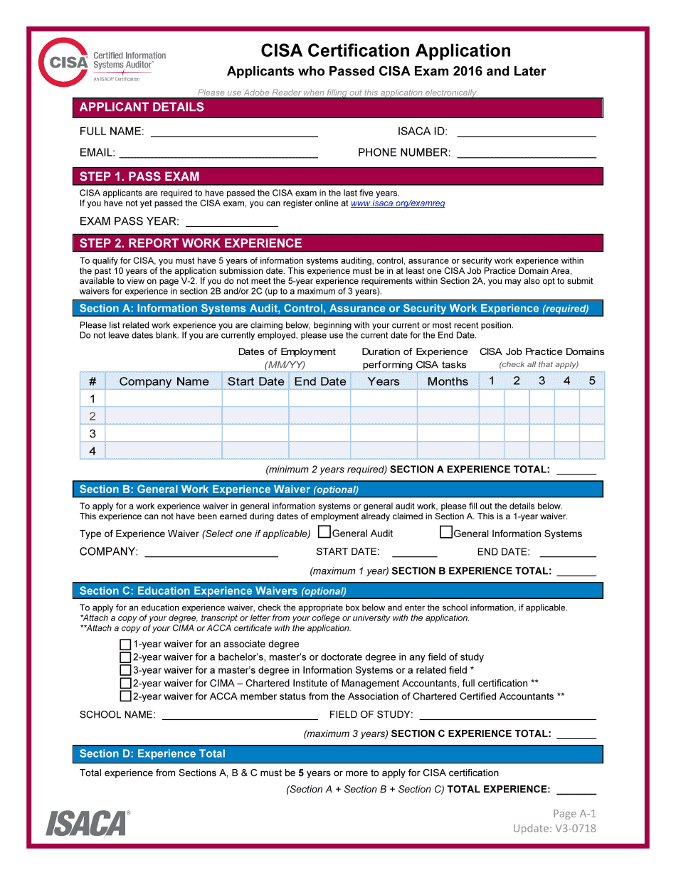  Application Cisa 2018-2024