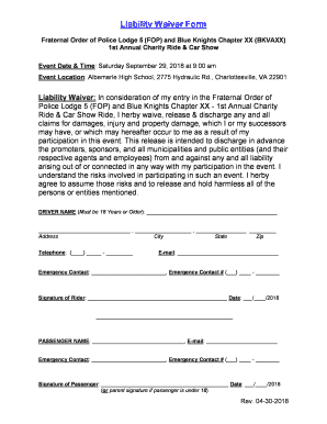 Car Show Waiver Form