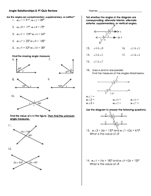Angle Relationships Quiz PDF  Form
