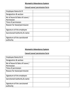 Biometric Attendance System Casual Leave Permission Form Kufos