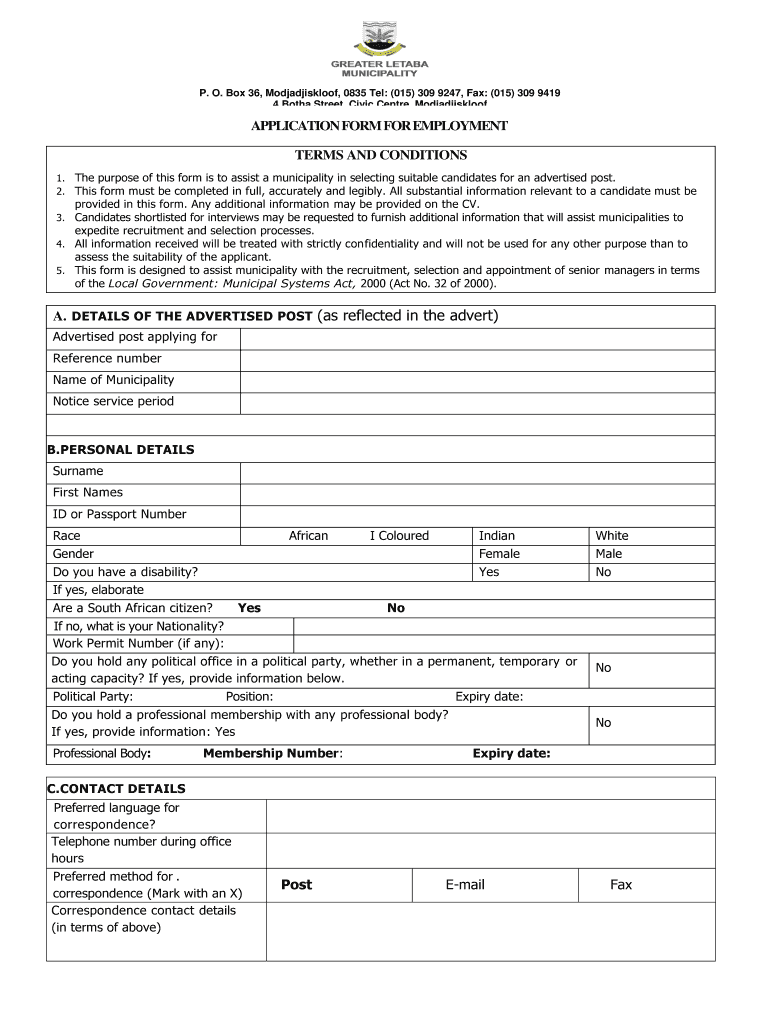 Greater Letaba Municipality Application Form