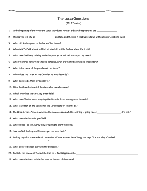 The Lorax Questions Version Answers  Form