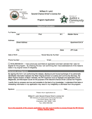 William R Laird Second Chance Drivers License Act  Form