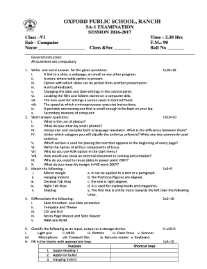 Class 6 English Sa2 Question Paper  Form