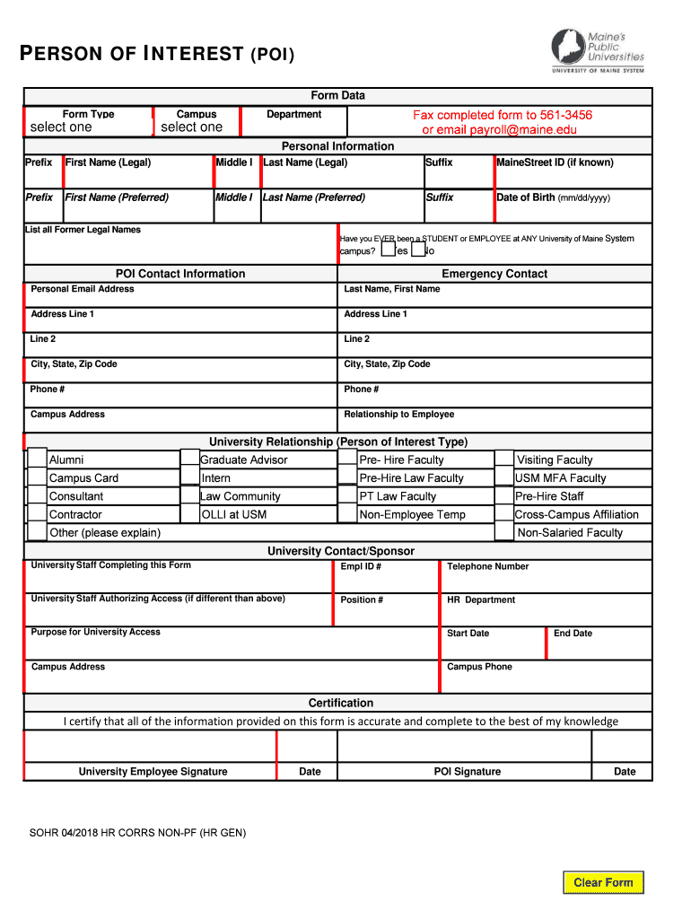 Person of Interest Form