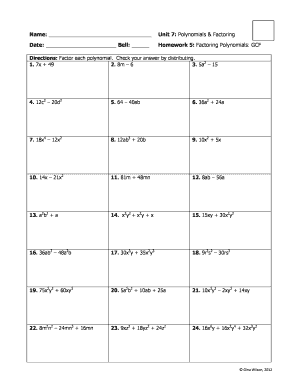 Unit 7 Polynomials and Factoring Answer Key PDF  Form