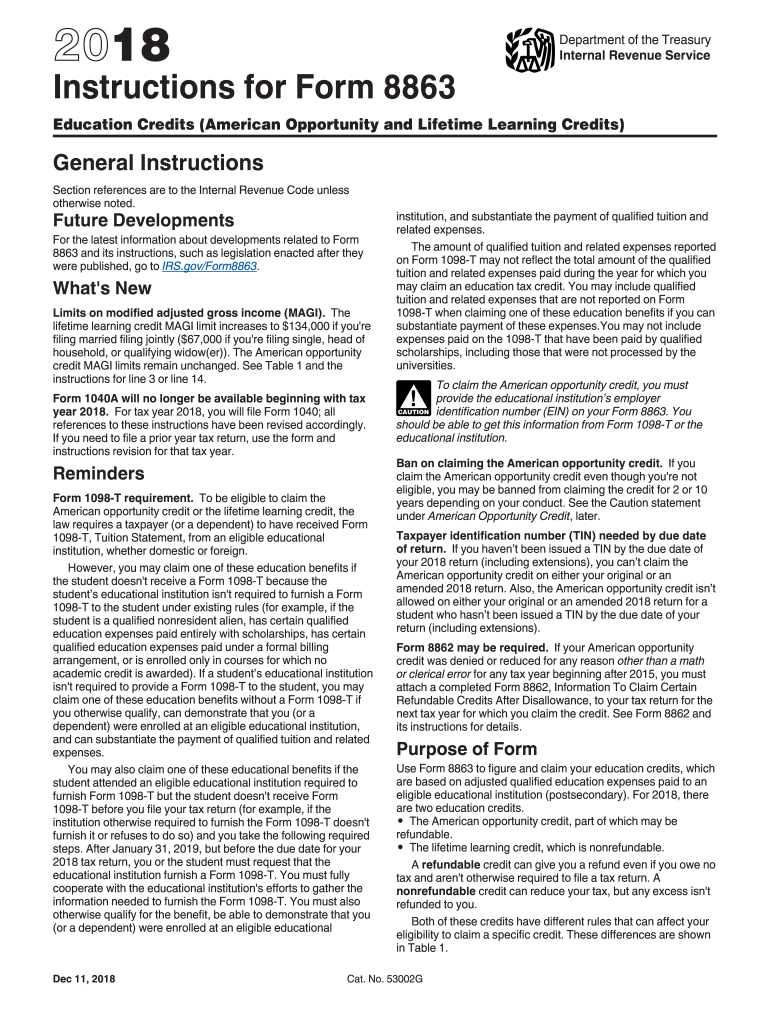  Form 8863 Instructions 2018