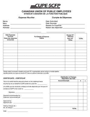 Cupe Expense Voucher Cdr CUPE 4207  Form