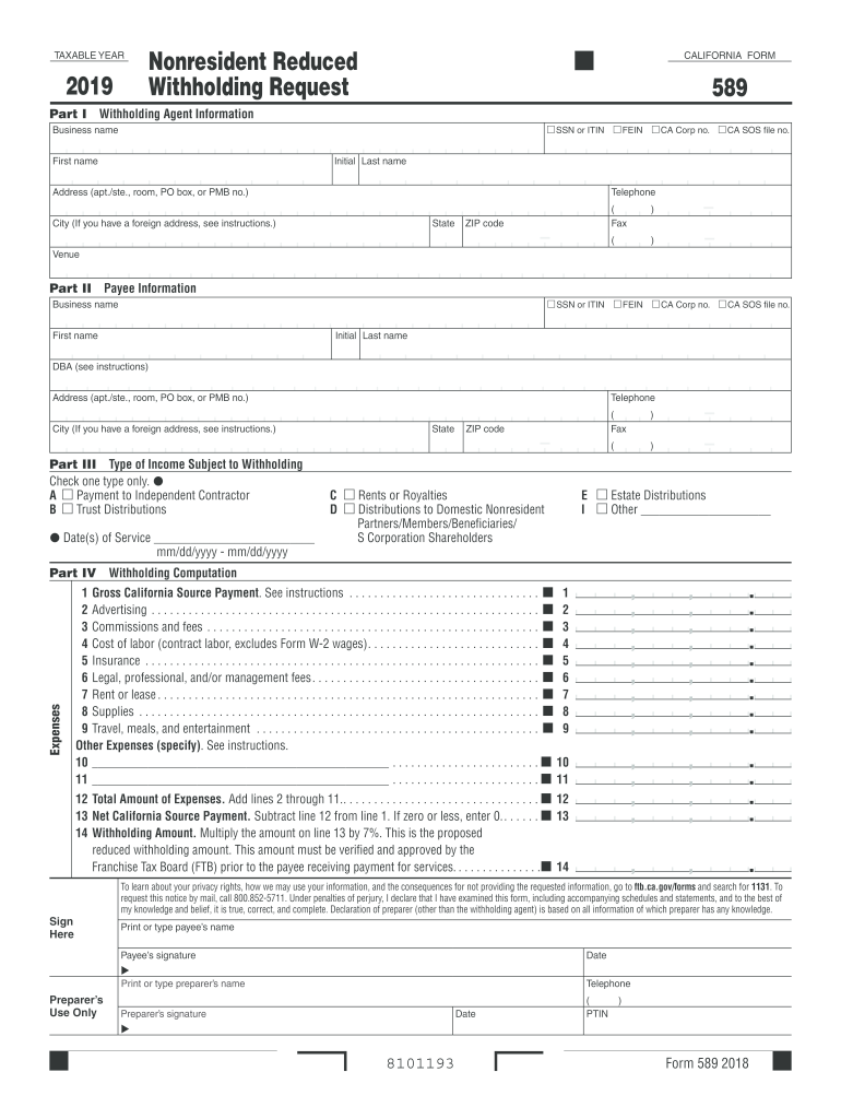  California State Withholding Form 2019