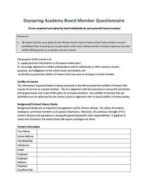 Dayspring Academy Board Member Questionnaire  Form