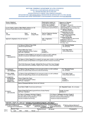 Neptune Township Vital Statistics  Form