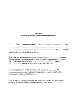 Affidavit on Stamp Paper of Rs 10 Online  Form