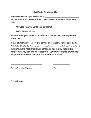 Pathfinder Permission Slip as Parentguardian, I Give Permission  Form