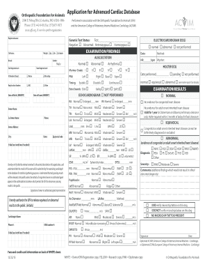 Application for Advanced Cardiac Database Orthopedic  Form