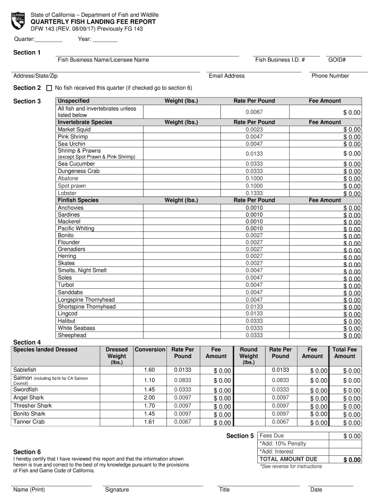  Quarterly Fish Landing Tax Form Dfw 143 2017-2024