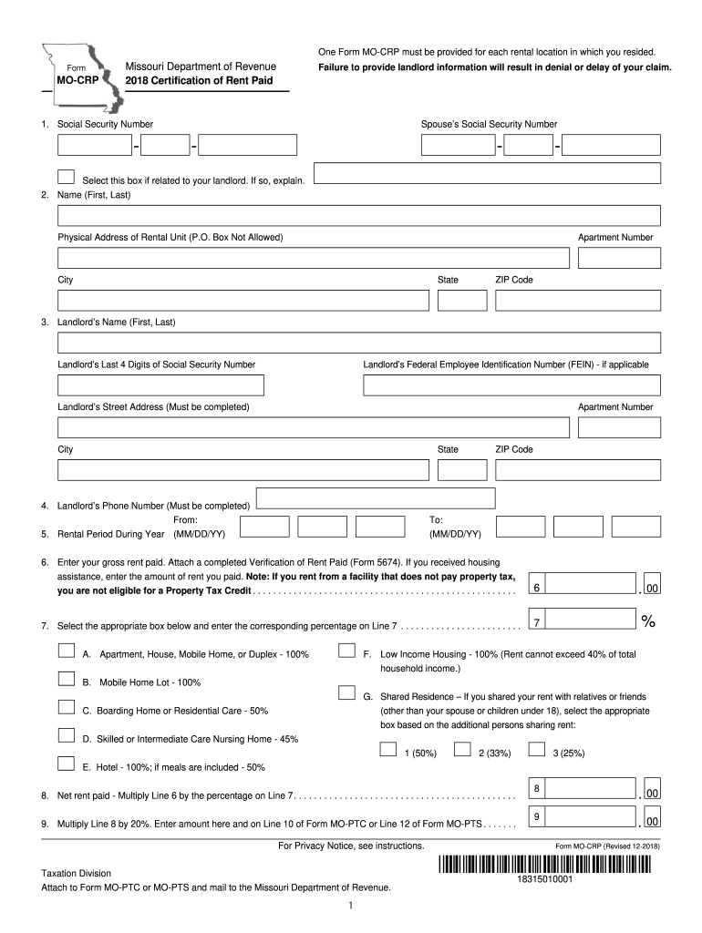 Missouri Rent Rebate 2019 Form Fill Out And Sign Printable PDF 