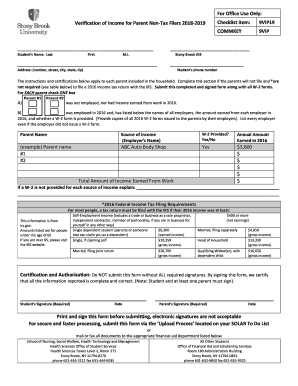  Verification of Income for Parent Non Tax Filers 2018