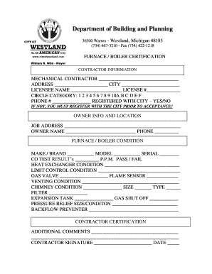 Furnace Certification Form